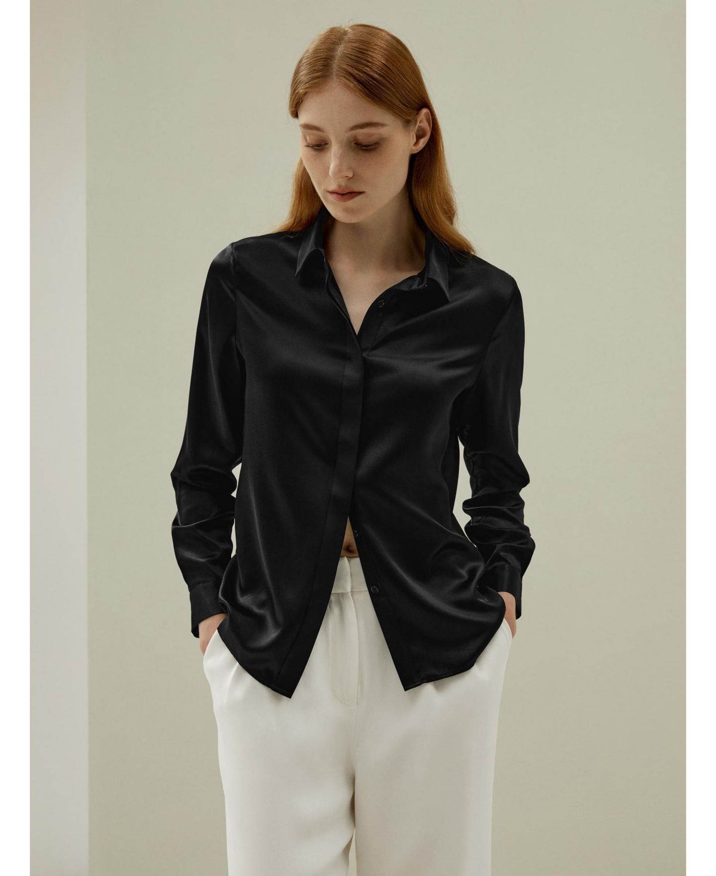 Женская рубашка LILYSILK Basic Concealed Placket Regular Fit Silk, цвет: Чёрный — фото 10