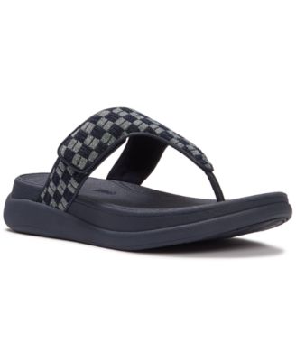 Women's F-Mode Go Checkerboard-Denim Toe-Post Sandals