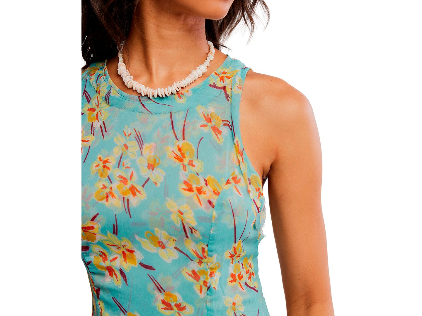 Женское платье Free People Raven Printed Ruffle Mini, цвет: Аквамариновый комбинированный — фото 4