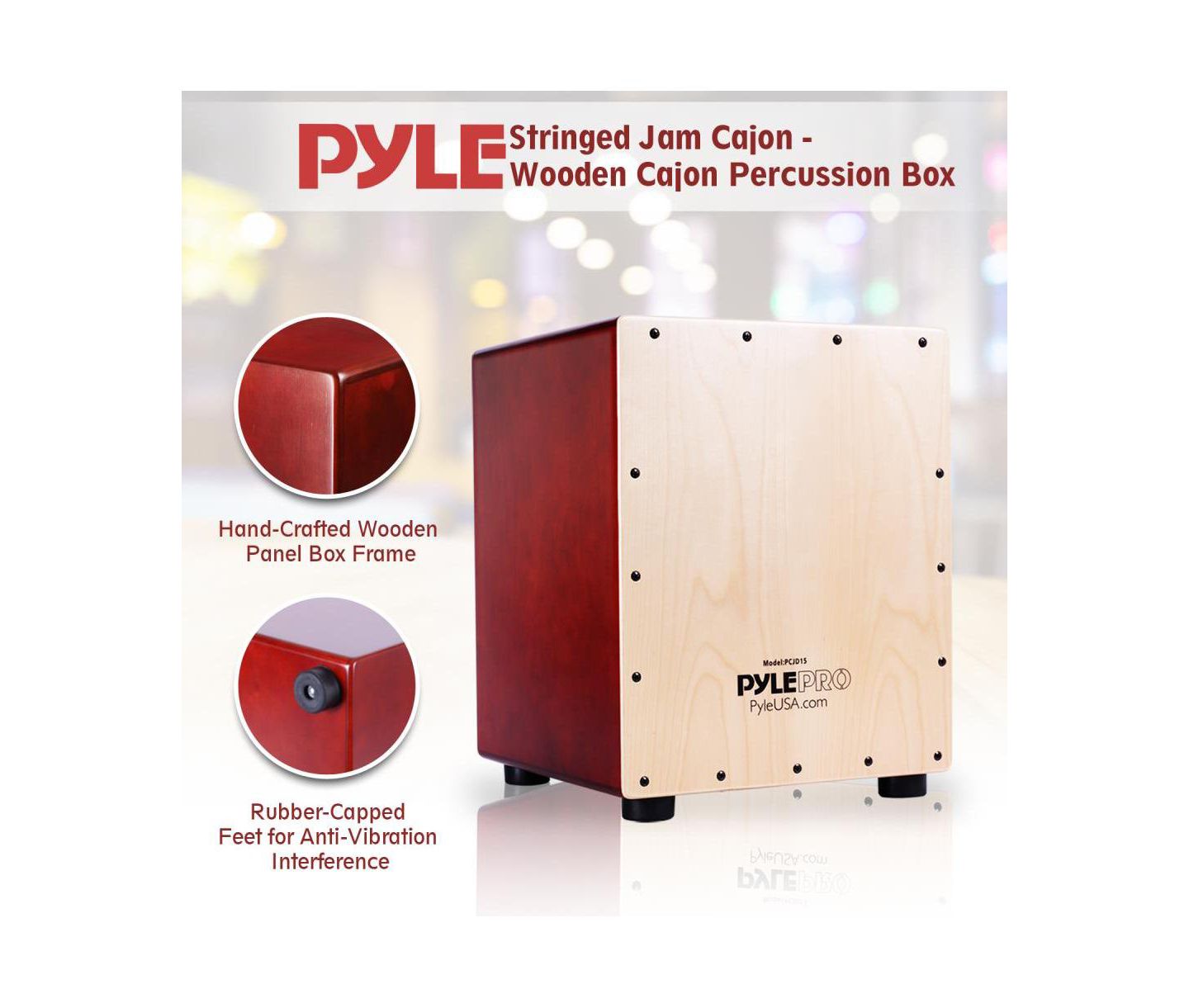 Детская игрушка Pyle Hand-Crafted Wooden Stringed Jam Cajon, цвет: Красный — фото 3