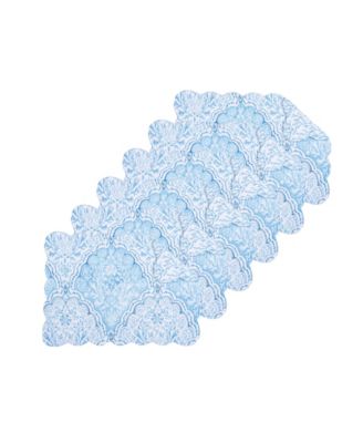 Chinoiserie Coast Reversible Machine Washable Scallop Quilt Placemats Set of 6