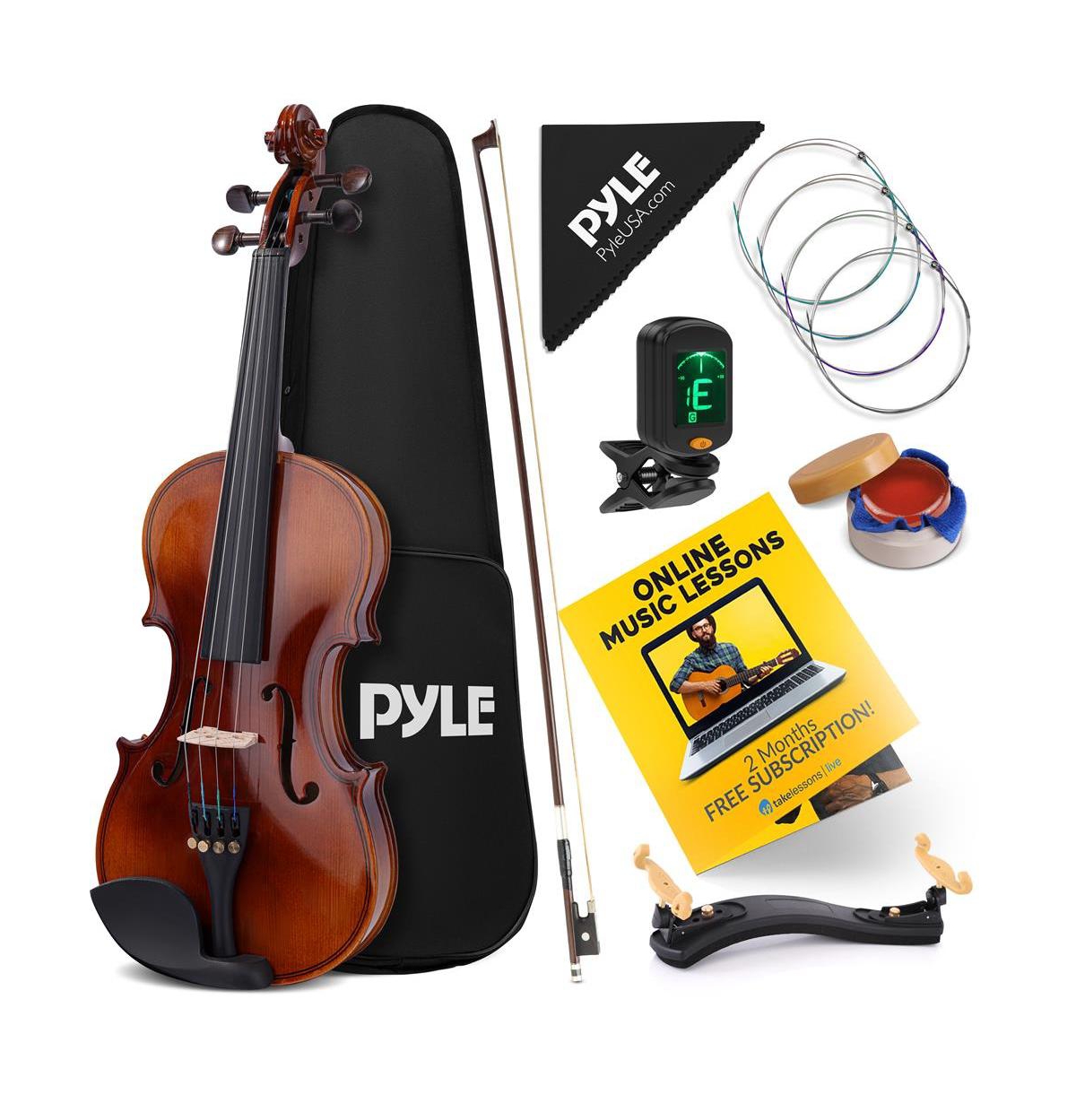 Pyle 4/4 Student Violin Kit - Plywood Violin with Tuner, Extra Strings, Shoulder Rest, and Case (PGVILN14) - Red