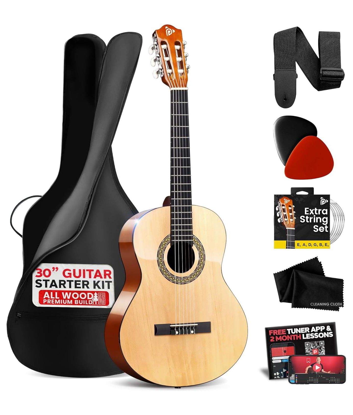 Детские игрушки Pyle 1/4 Size Beginner Acoustic Guitar Kit, Ages 4+, цвет: Коричневый — фото 1