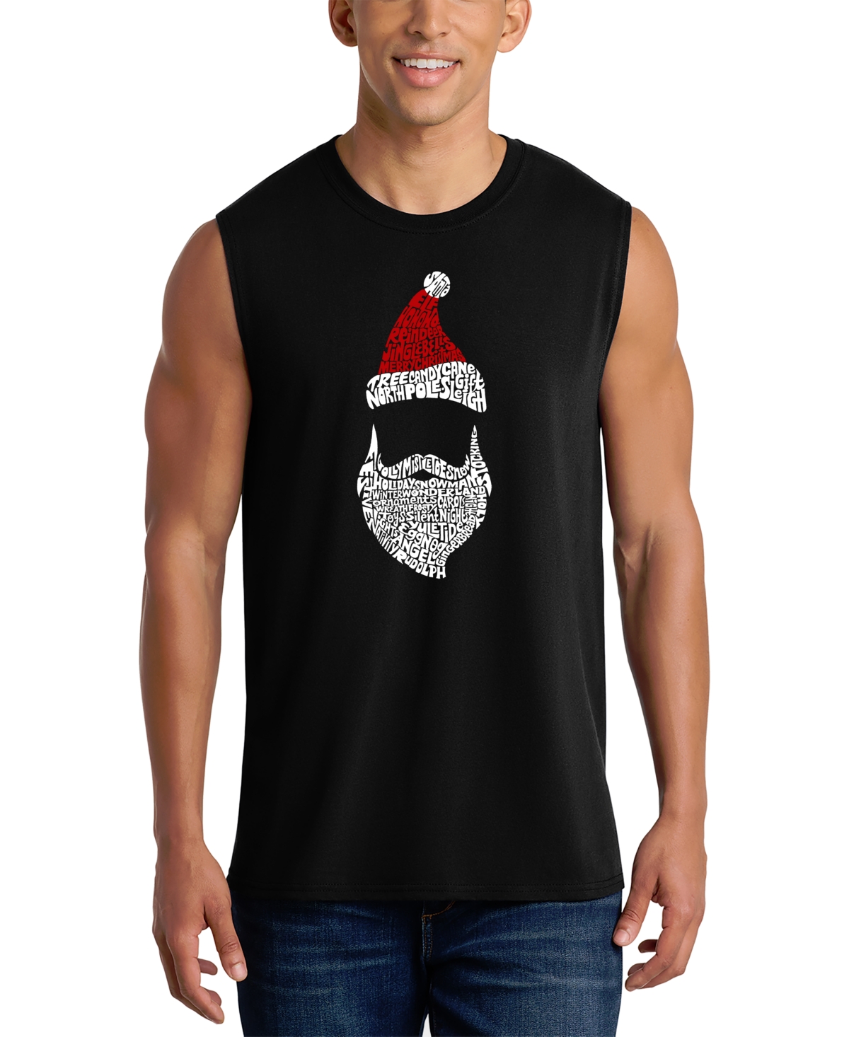 La Pop Art Men's Santa Beard Hat Christmas Word Graphic Tank Top