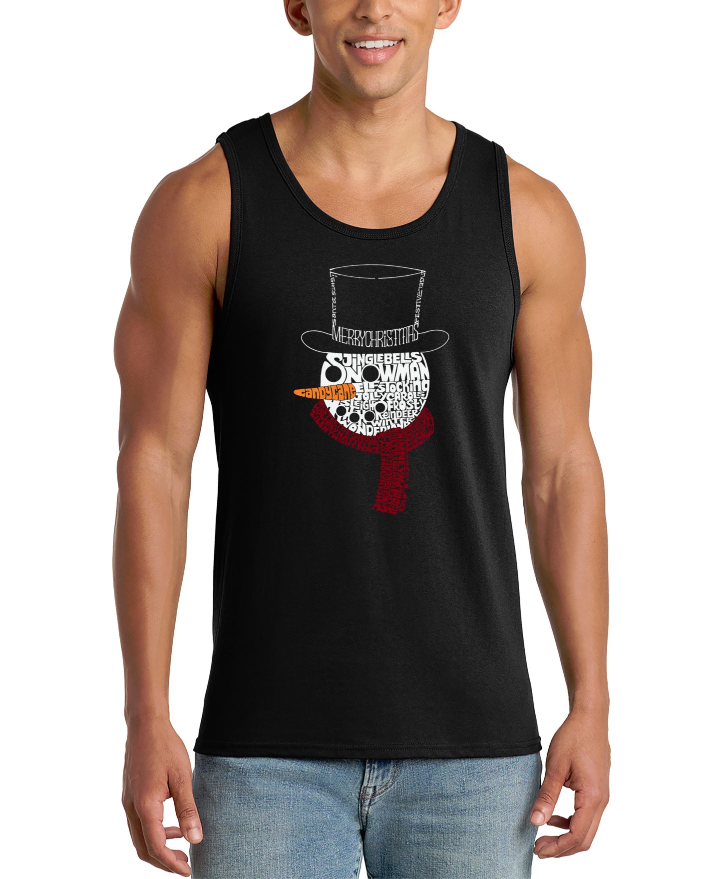 Мужской топ LA Pop Art Snowman Top Hat Holiday Word Art Graphic, цвет: Чёрный — фото 1