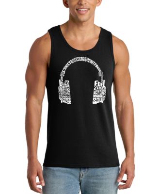 Men's Full Headphones Music Word Art Graphic Tank Top