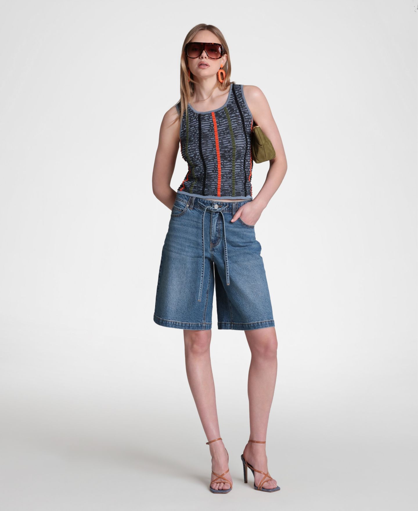 Женские шорты Avec Les Filles Drawstring Mid-Rise, цвет: Синий — фото 5