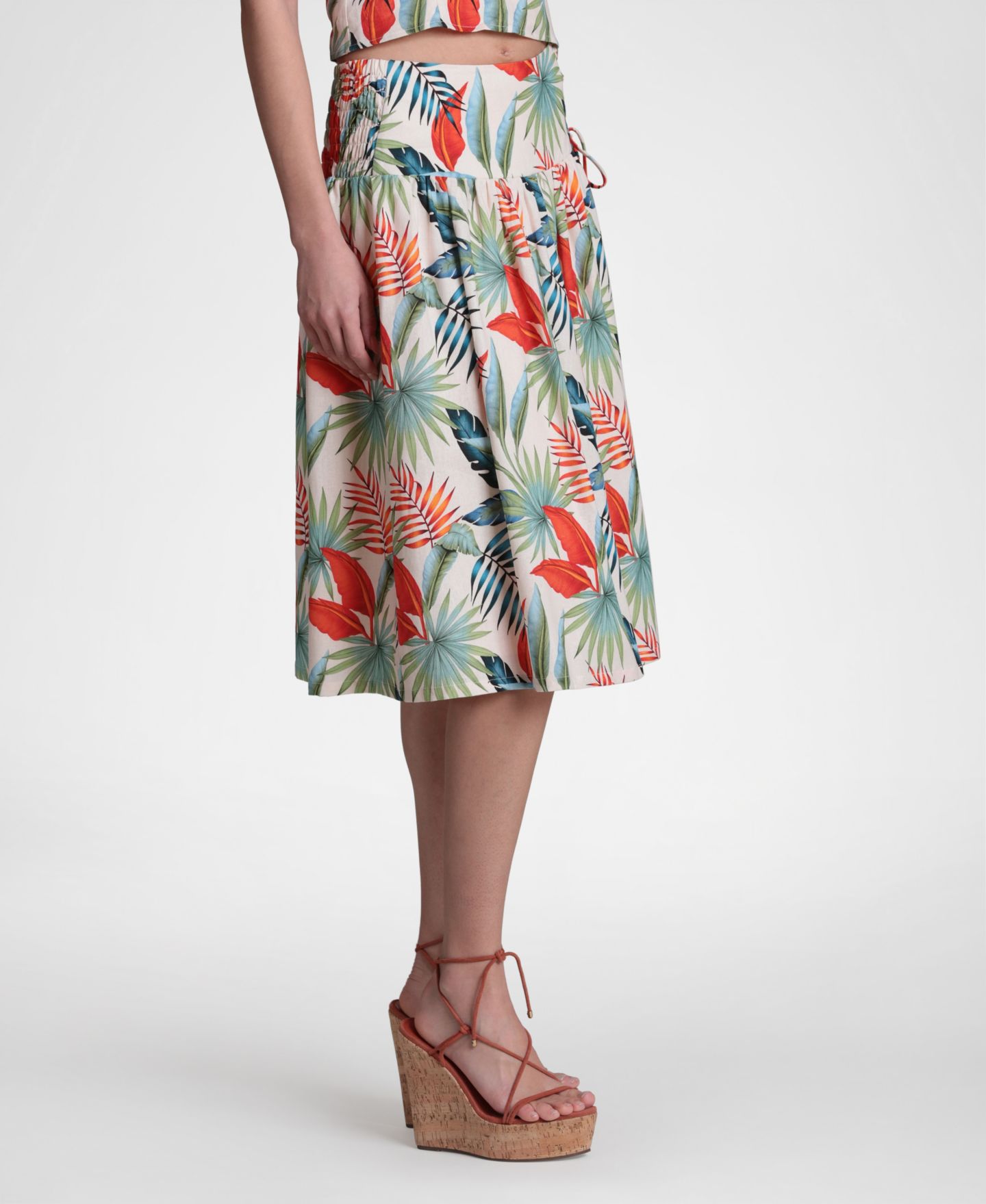 Женская юбка Avec Les Filles Linen-Blend Side Tie Midi, цвет: Birds Of Paradise — фото 4