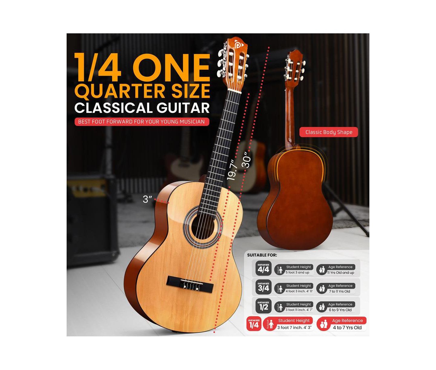 Детские игрушки Pyle 30" 6-String Classical Acoustic Guitar for Beginners & Adults with Accessory Kit, Natural Finish, цвет: Светлый коричневый — фото 3