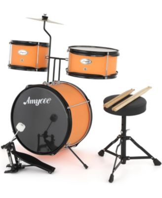 3-Piece Kids Acoustic Drum Set - Wood Metal for Early Music Learning Home Play