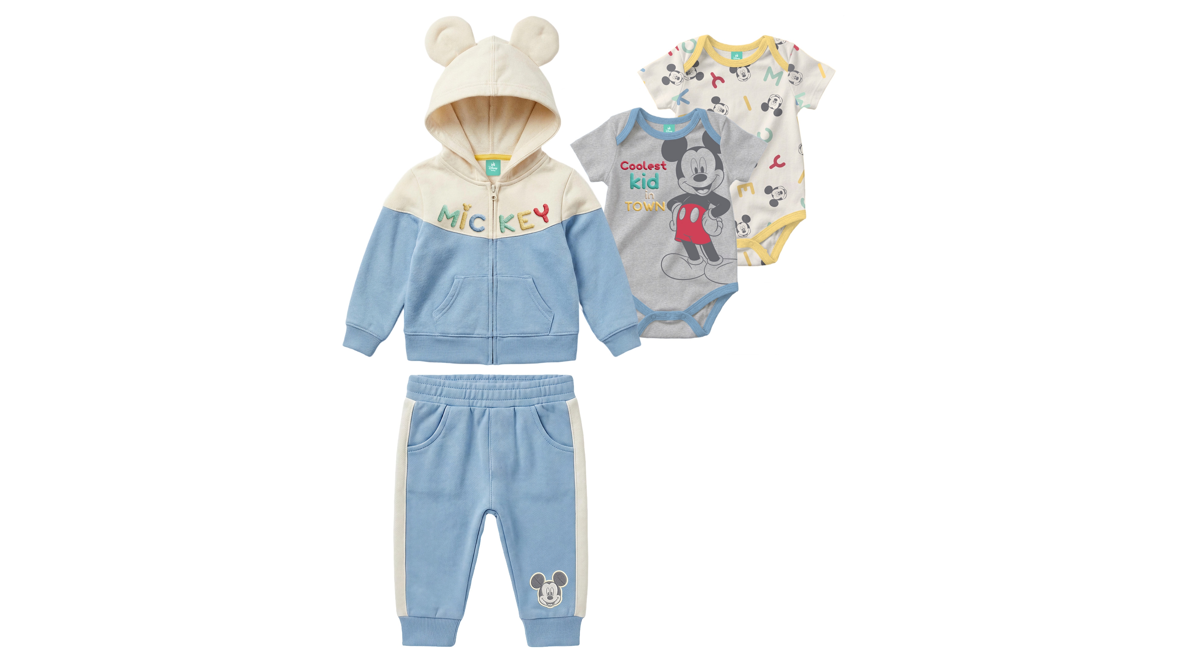 Disney Baby Boys' Mickey Mouse Long-Sleeve Hoodie, 2 Bodysuit and Pants, 4-Piece Set
