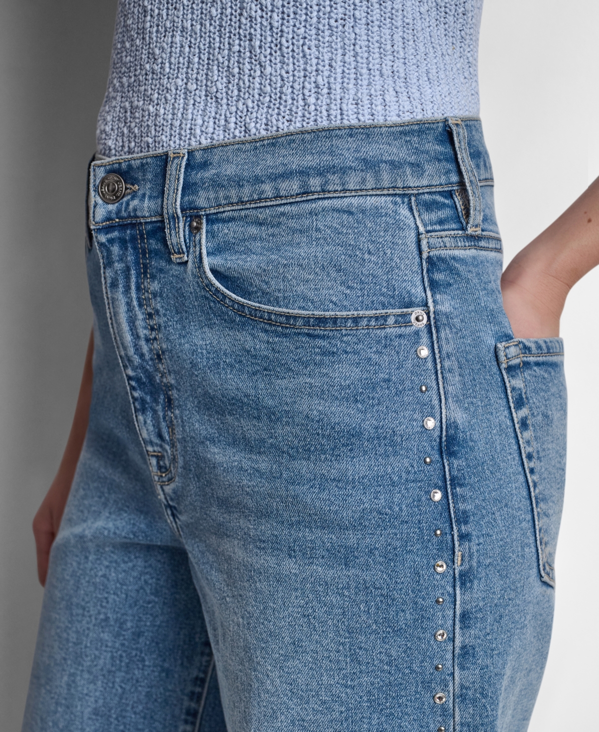Dkny Jeans Women's High-Rise Wide-Leg Outseam Studs