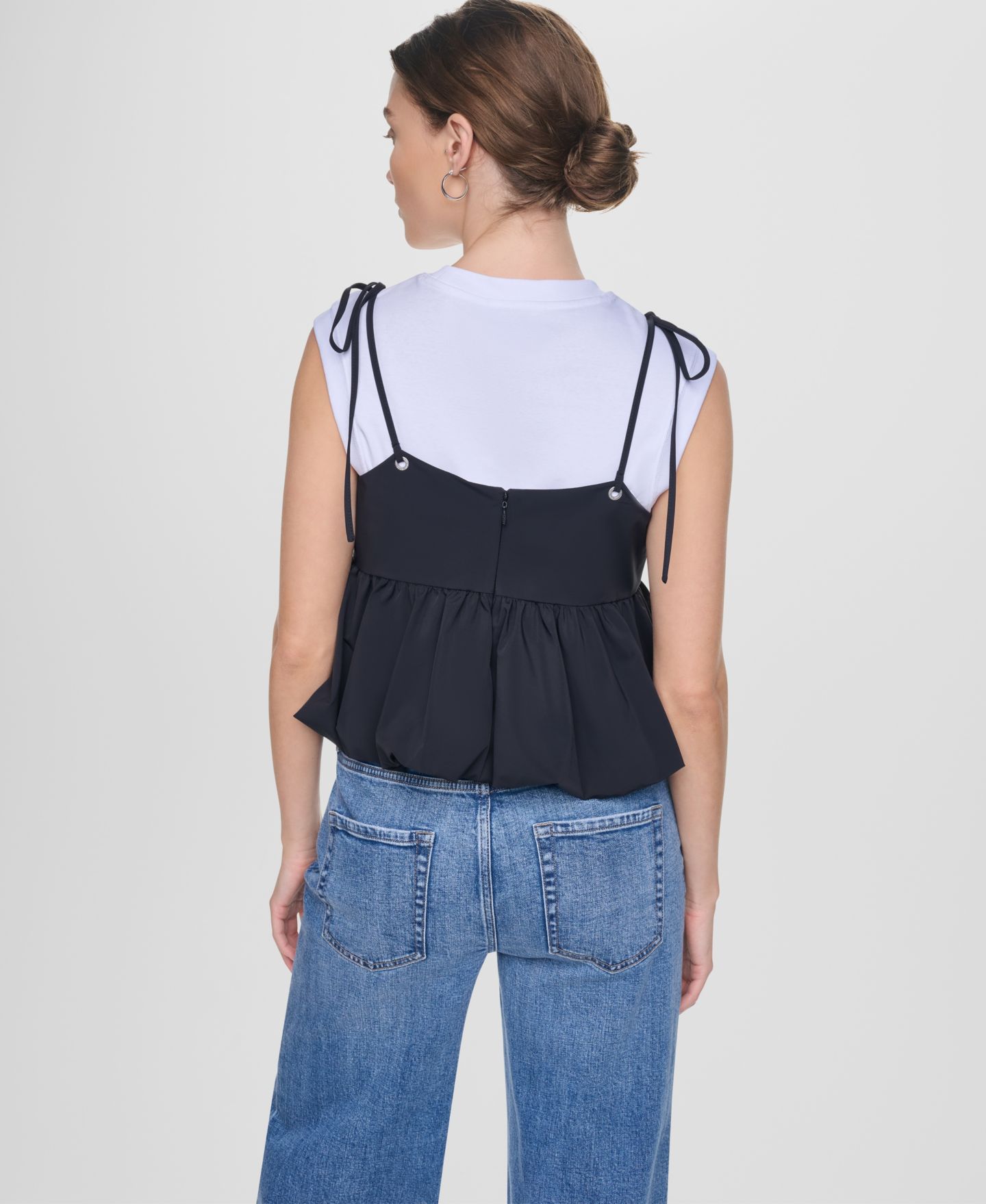 Женский топ DKNY Jeans Nylon-Blend Tied Strap Peplum, цвет: Чёрный — фото 8