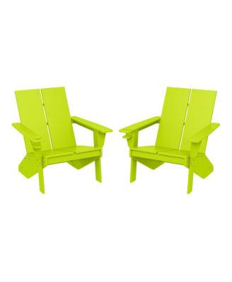 Outdoor HDPE Modern Adirondack Chair with Cup Holder Set of 2
