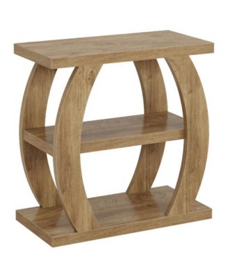 3 Tier Farmhouse Side Table with Geometric Metal Frame and Shelves