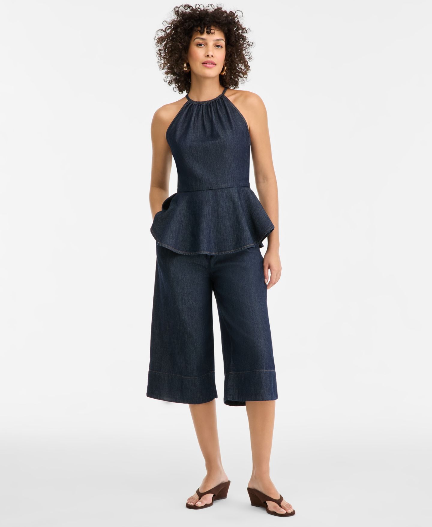 Женский топ I.N.C. International Concepts Denim Peplum Halter Top, цвет: Варёный — фото 2