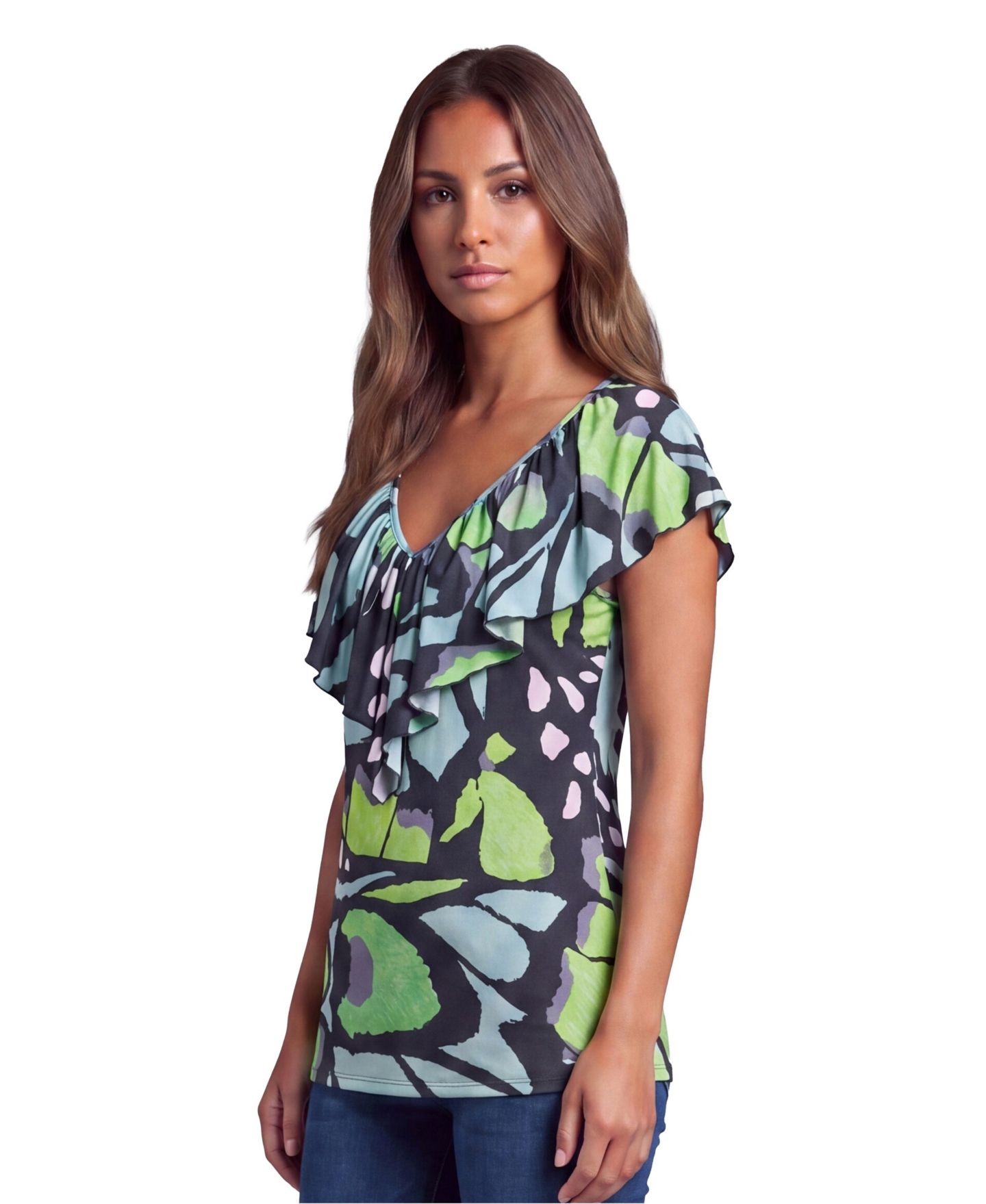 Женский топ 24seven Comfort Apparel Petite Essential Butterfly Print Cap-Sleeve, цвет: С принтом — фото 2