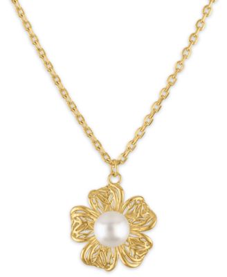 Cultured Freshwater Pearl (6mm) Flower Pendant Necklace in 14k Yellow Gold Over Sterling Silver