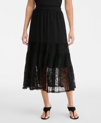 Women's Lace-Trim Tiered Midi Skirt