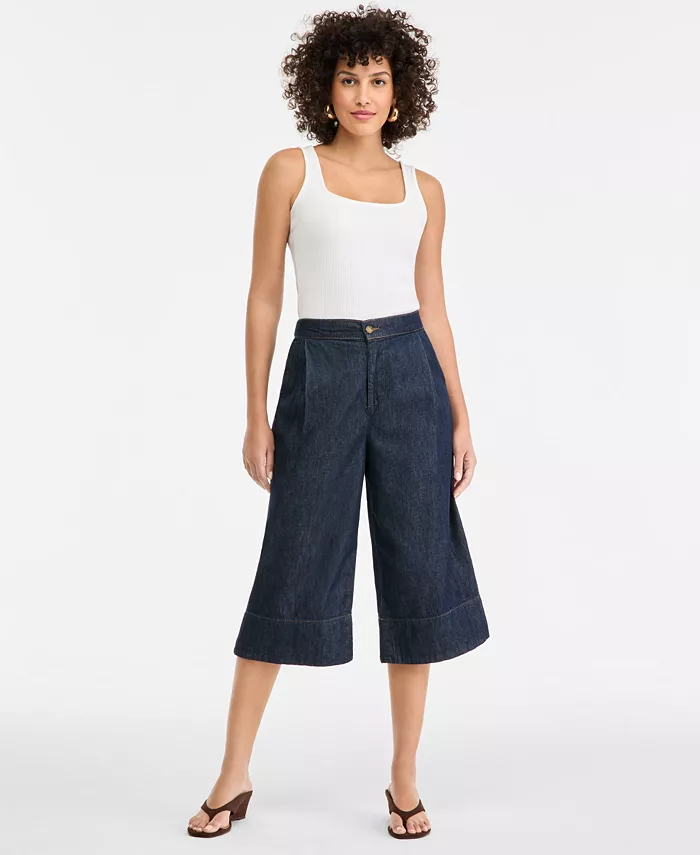 Women's Cropped Denim Wide-Leg Pants - thumbnail 3