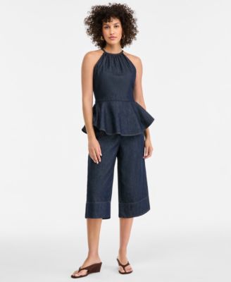Women's Denim Halter Top &  Cropped Culottes