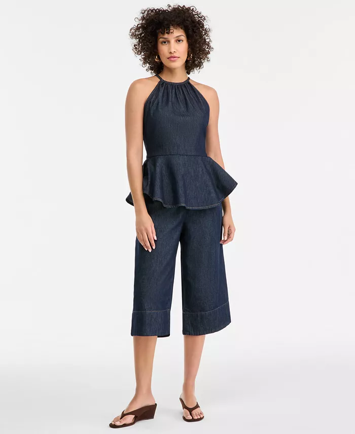 Women's Denim Peplum Halter Top - thumbnail 3