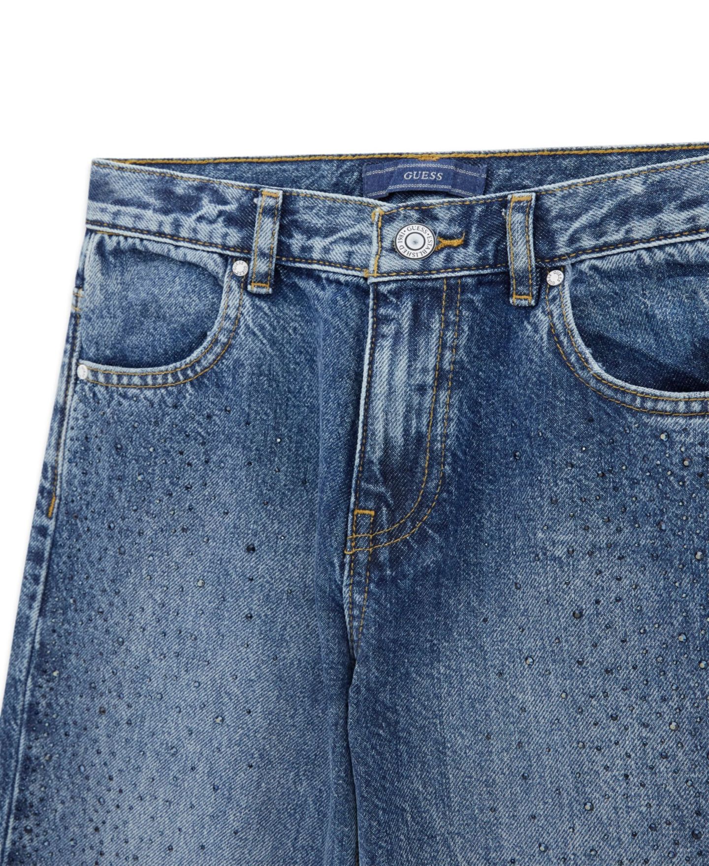 Детские джинсы Guess оверсайз со стразами, 7-16, цвет: Синий — фото 3