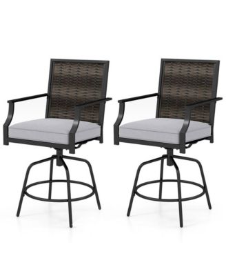 Outdoor PE Wicker Swivel Bar Stools Set of 2 Counter Height Patio Chairs with Back