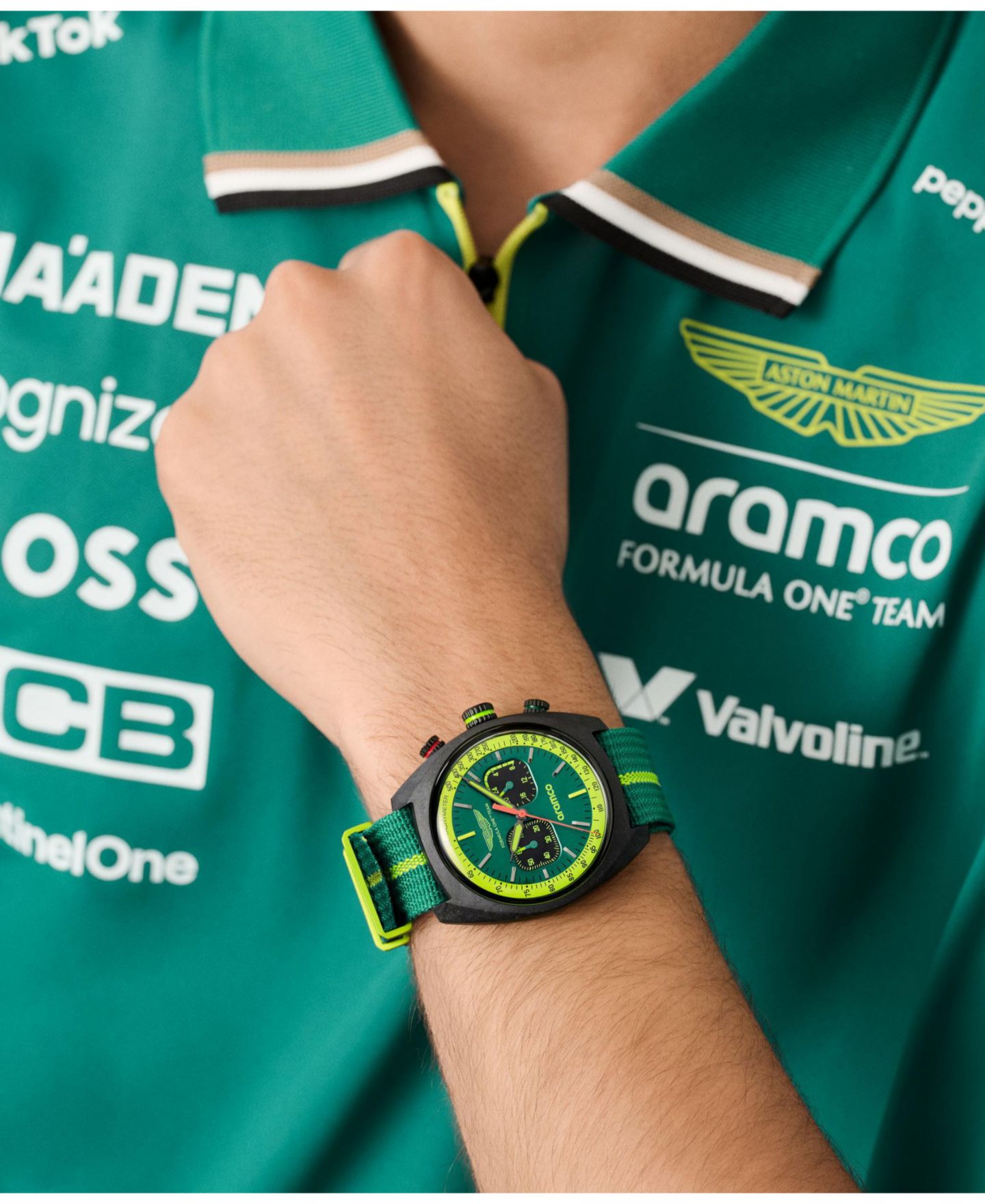 Мужские часы Aston Martin F1 DWF Chronograph Quartz Green Nylon Nato 43mm — фото 5