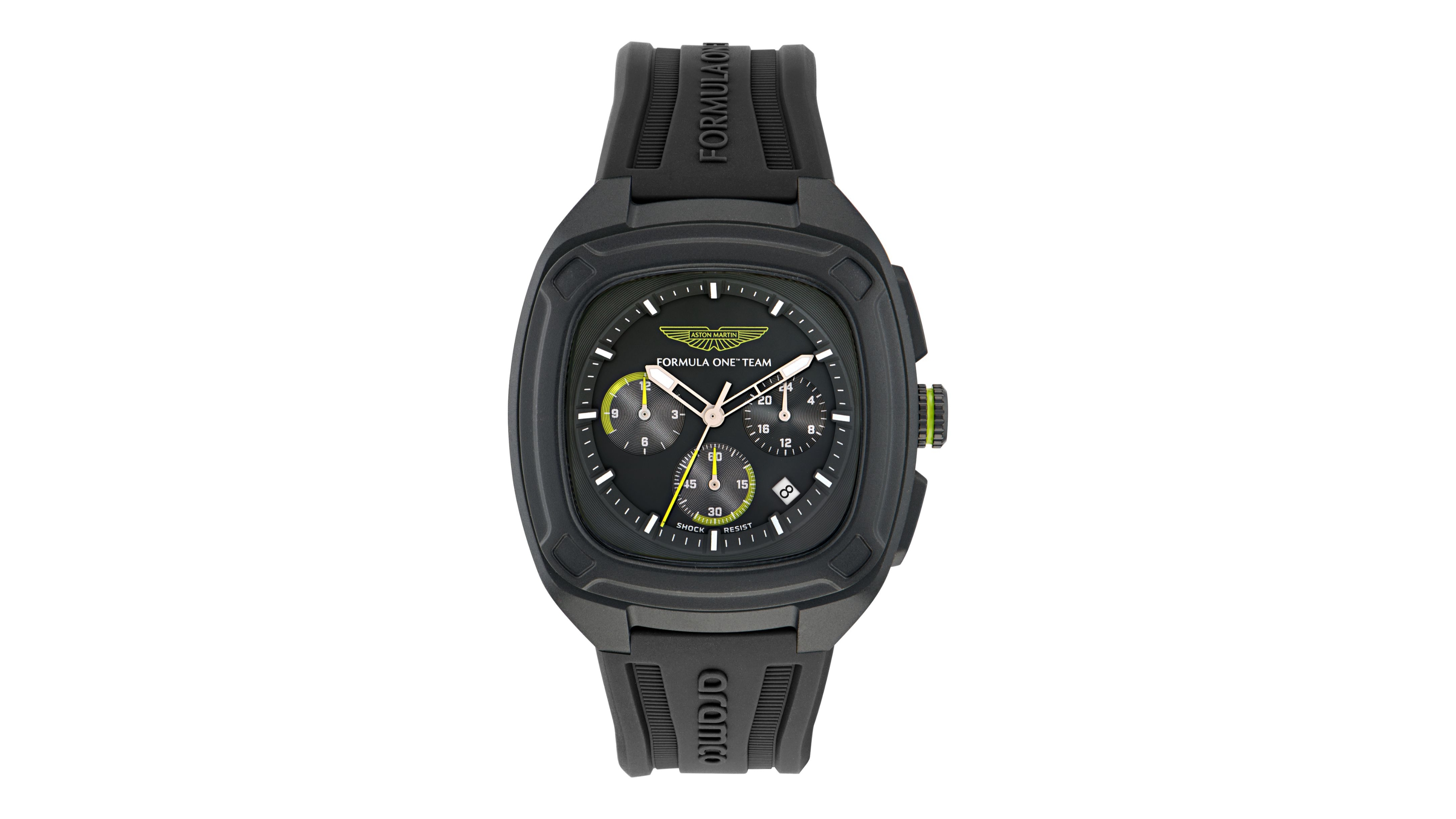 Aston Martin F1 Men's Ovr Chronograph Date Quartz Black Silicone Watch 44mm