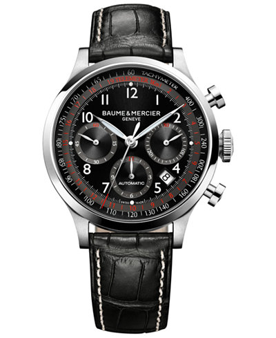Baume & Mercier Men's Swiss Automatic Chronograph Capeland Black Alligator Leather Strap Watch 44mm M0A10084
