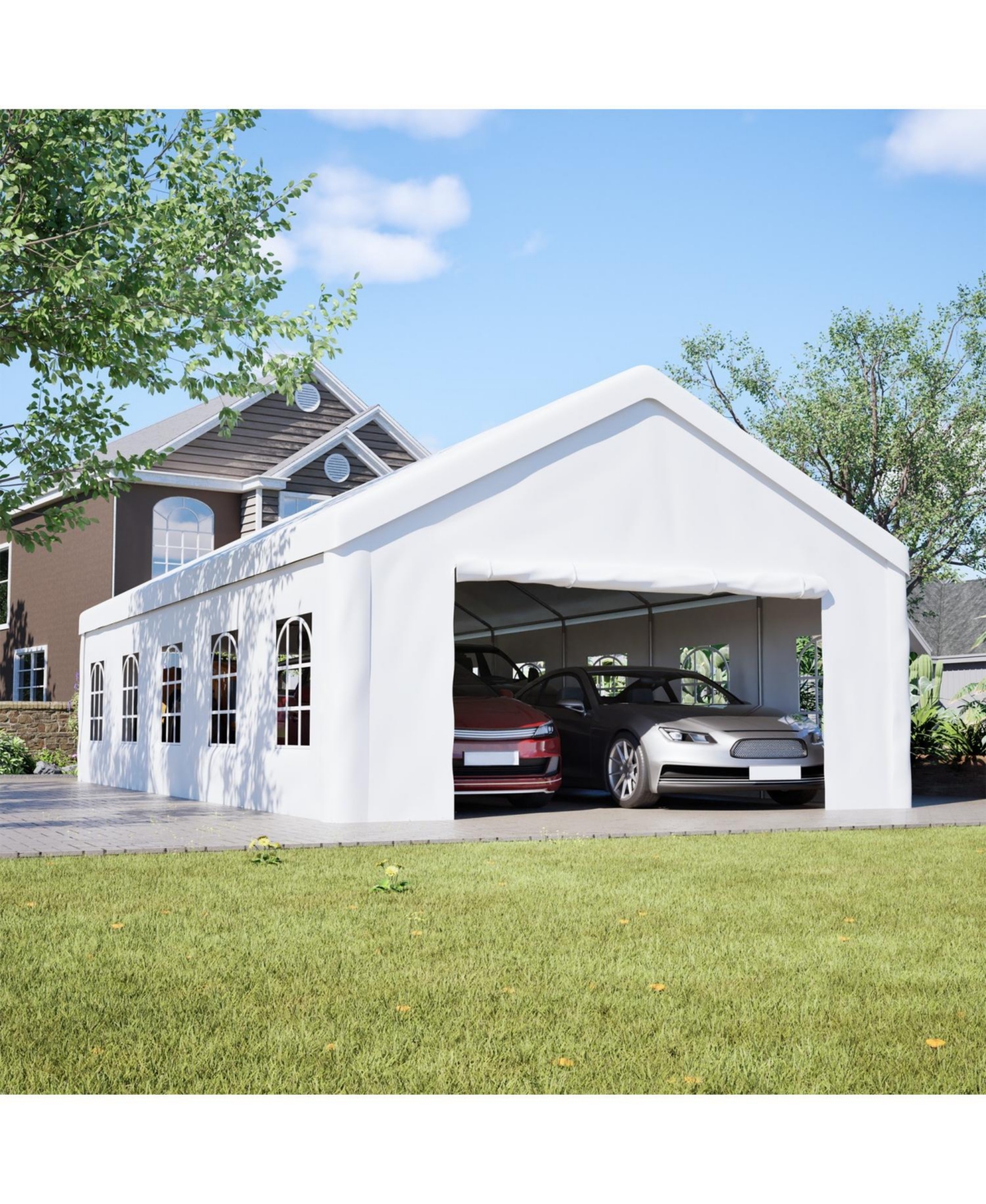 Asagikoiai 16x32 Heavy Duty Metal Carport Canopy with Sidewalls and Doors