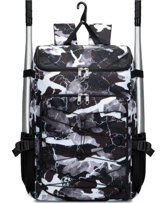 Camouflage Pattern Youth Baseball Softball Gear Bag Backpack - For Ages 8-14, Large Bat Bag with Ventilated Shoe Compartment for Players