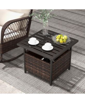 Outdoor Patio Rattan Wicker Side Table with Steel Frame for Deck and Garden