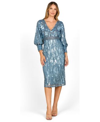 Women's Beaded A-line Midi Dress with Long Sleeves