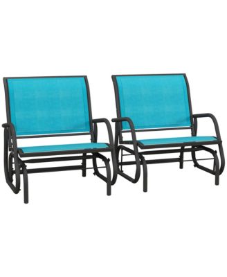 Outsunny Porch Glider Set of 2 Metal Frame Mesh Fabric Curved Armrests Steel Frame for Garden Poolside Backyard Balcony