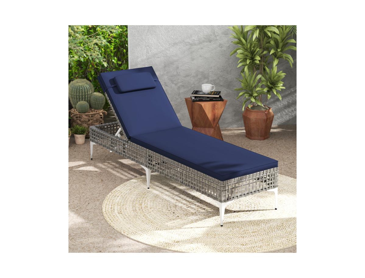 Boyel Living Patio Chaise Lounge Chair with 6-Level Adjustable Backrest and Headrest for Poolside