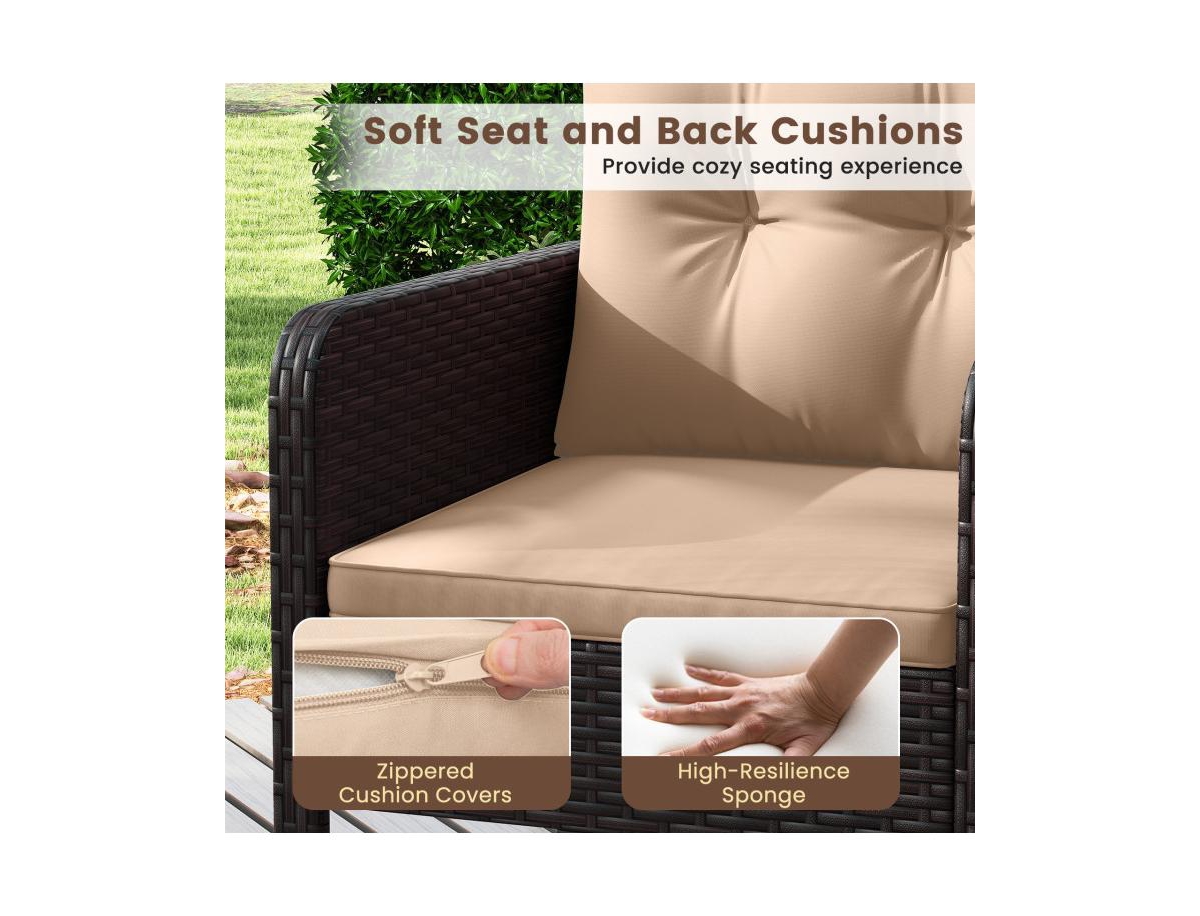 Boyel Living 3 Pieces Patio Pe Wicker Furniture Set with Cushions for Porch and Balcony