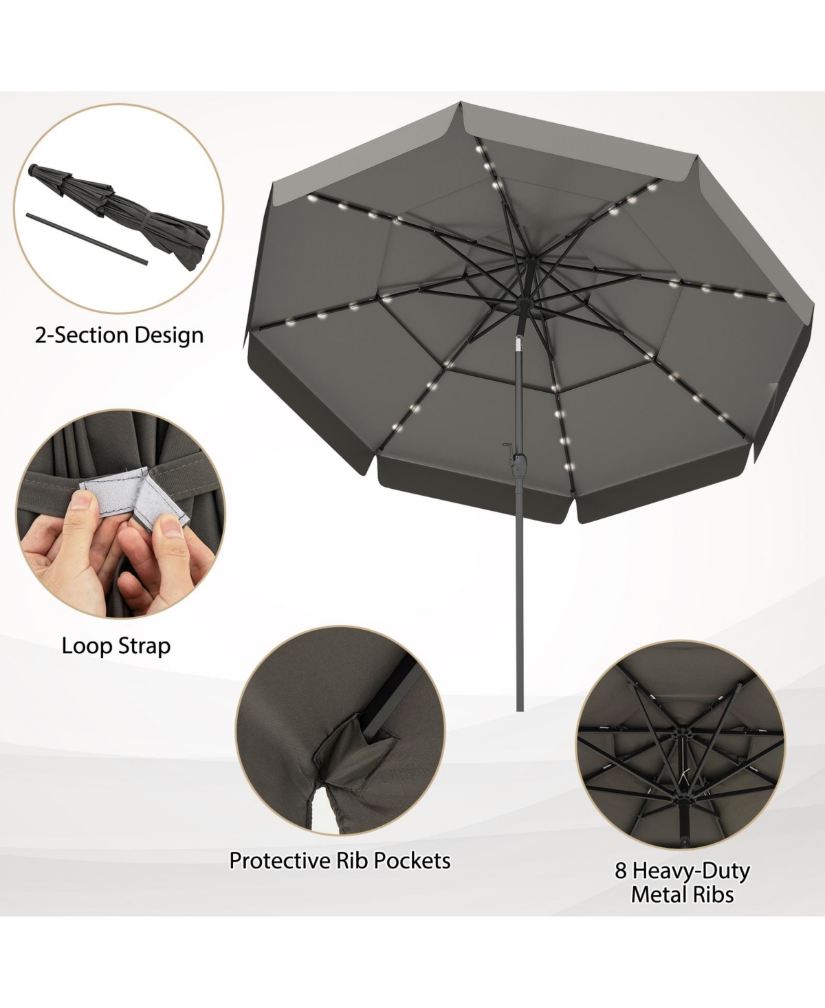 Sugift Solar Patio Umbrella with Tier Vented Top