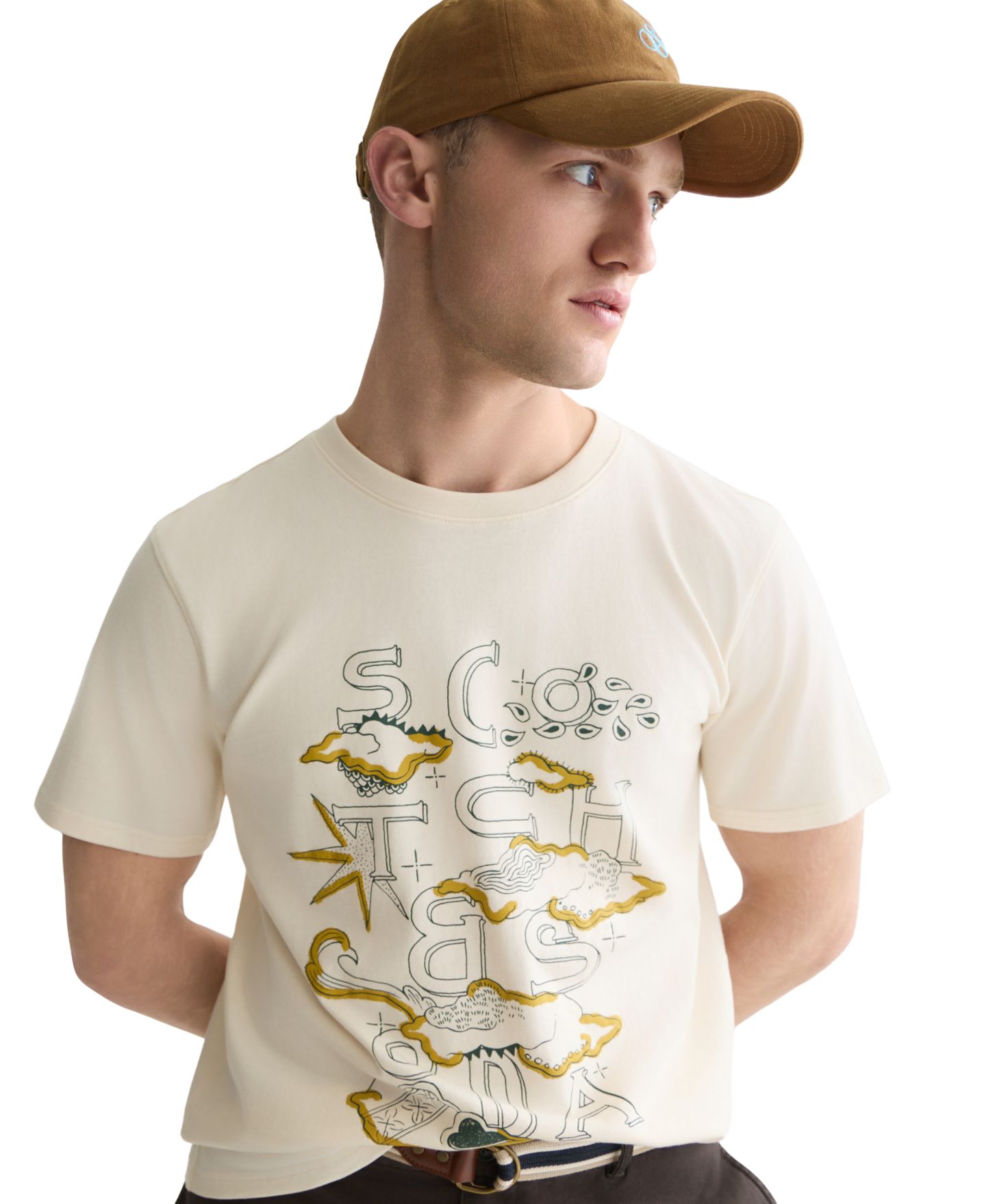 Мужская футболка SCOTCH & SODA Front Artwork Regular-Fit, цвет: Сливочный — фото 3