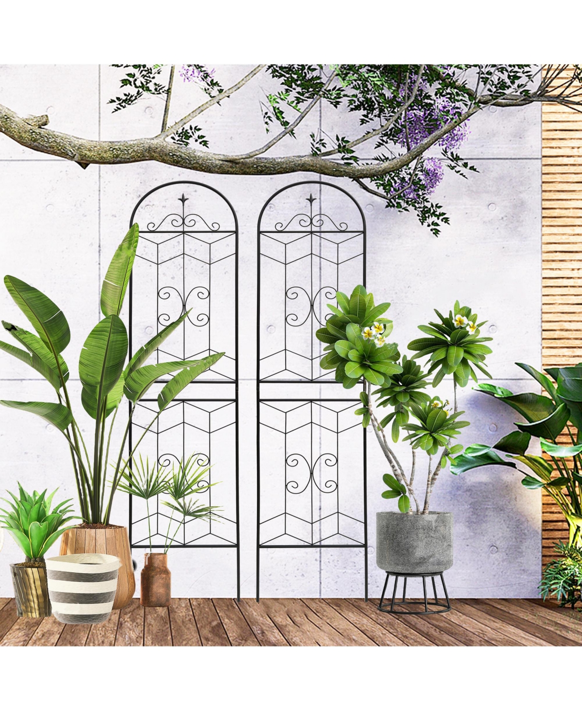 Clihome Metal Garden Trellis 86.7" x 19.7" Rustproof Trellis for Climbing Plants Outdoor Flower Support