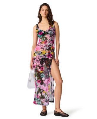 Women's Mesh Cowl Neck Cover-Up Maxi Dress