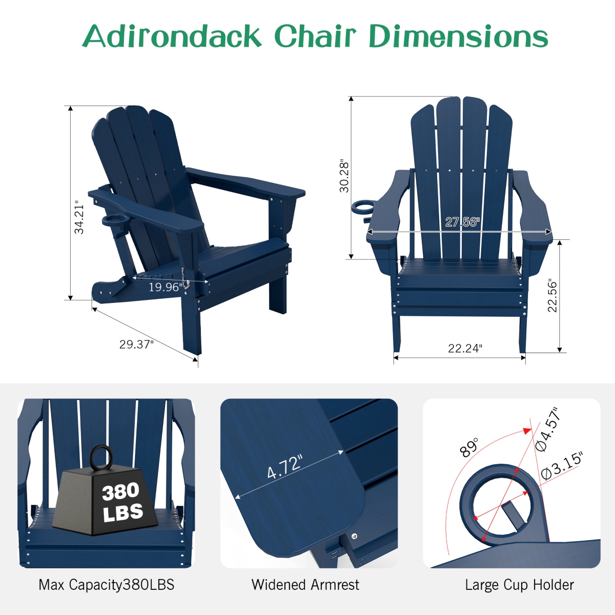 Clihome Folding Outdoor Adirondack Chairs with Cup Holders
