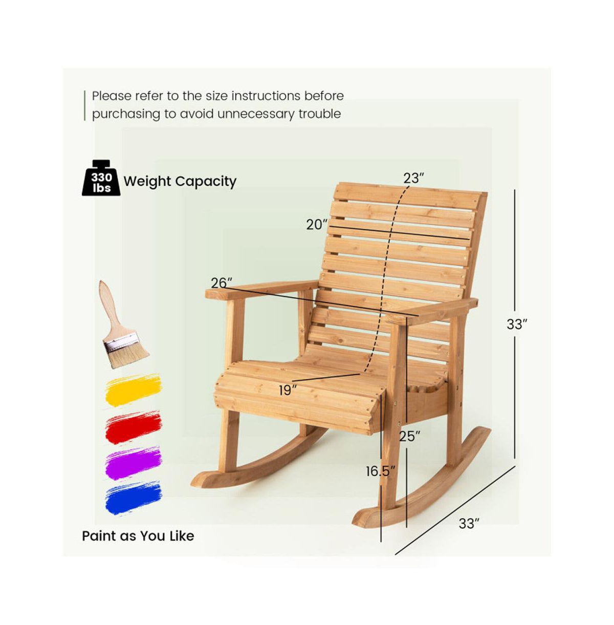 Boyel Living Outdoor Fir Wood Rocking Chair with High Backrest