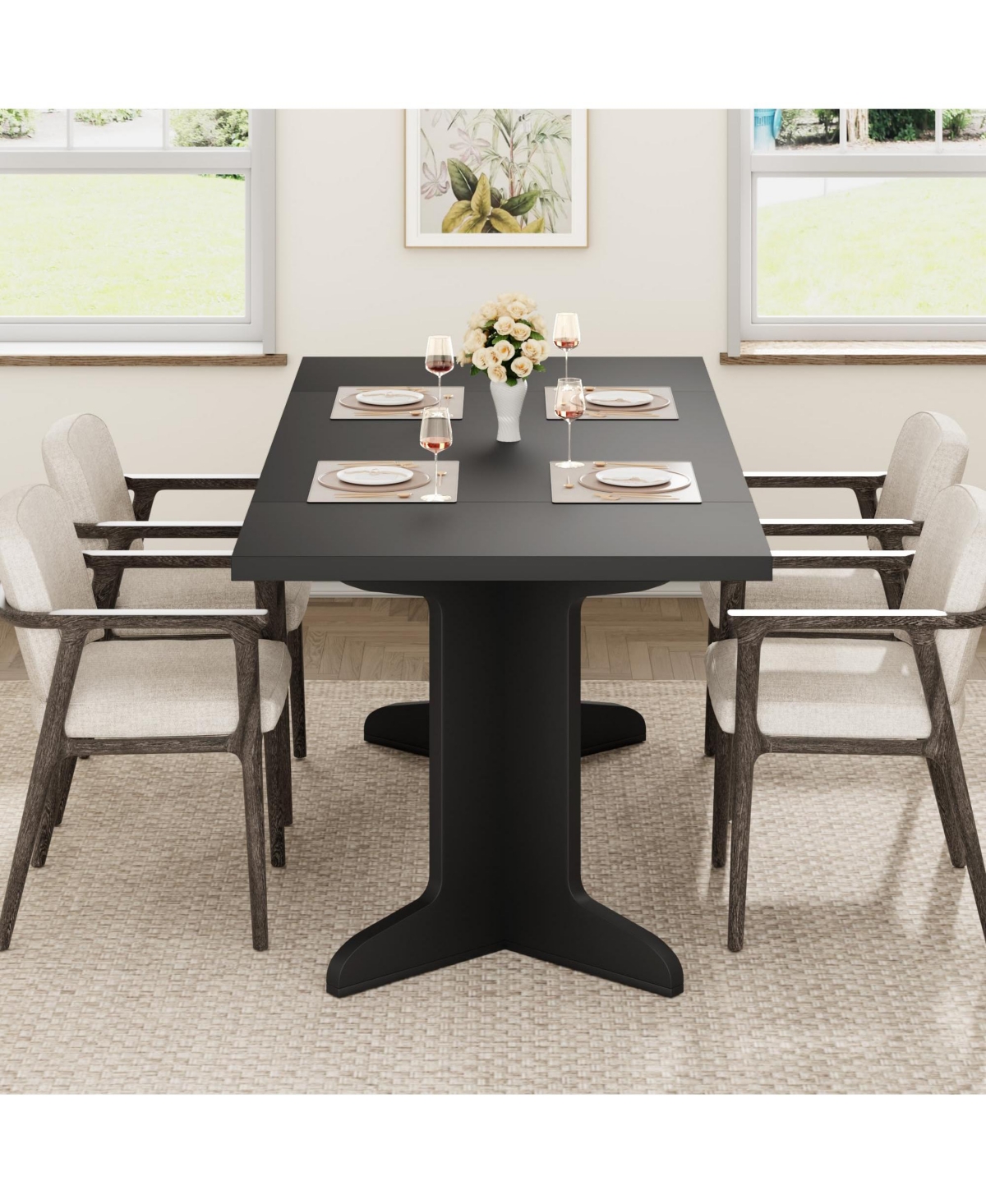 gaomon 71" Large Dining Table for 6 to 8 People, Modern Dinner with Unique Wooden Legs, Rectangle Kitchen