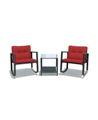 3 Pieces Patio Rattan Furniture Set with Rocking Chairs and Table