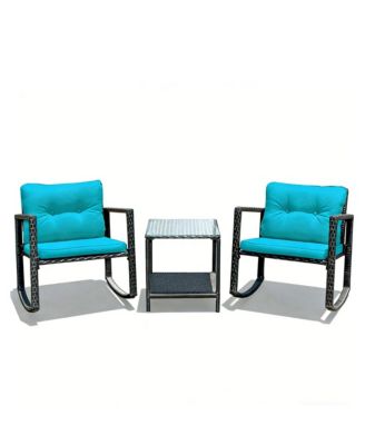 3 Pieces Patio Rattan Furniture Set with Rocking Chairs and Table