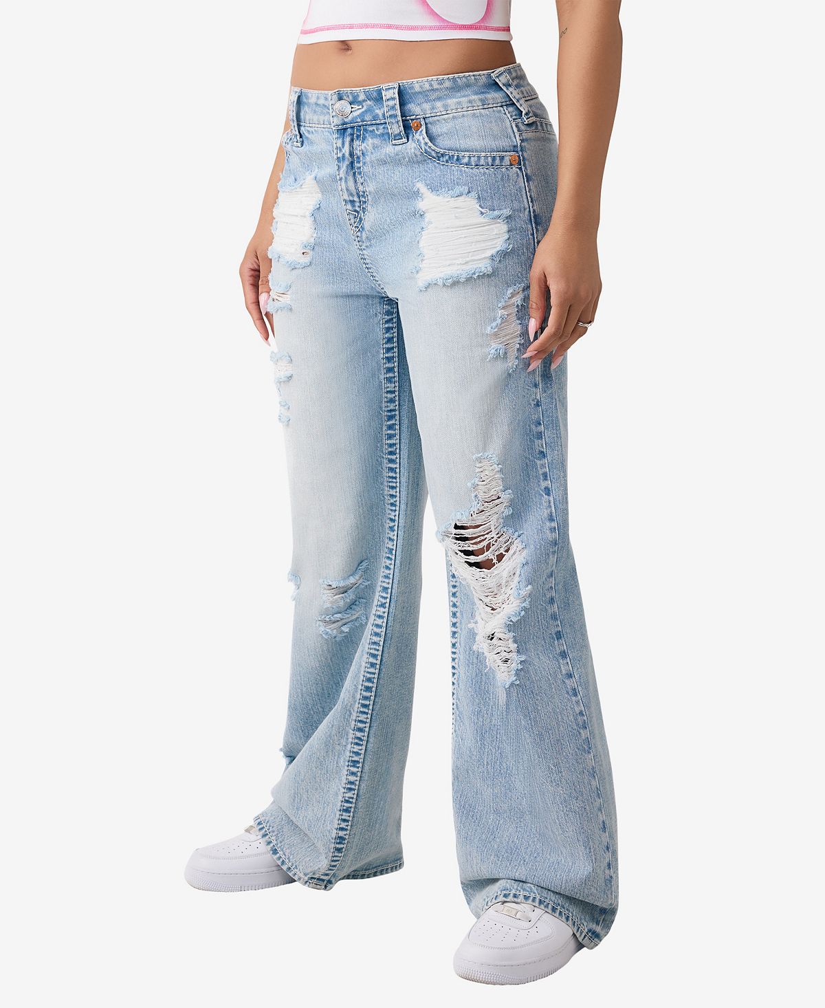 True Religion Women's Bobbi Baggy Distressed Big T Jeans view 2 — MAYCSS fashion products