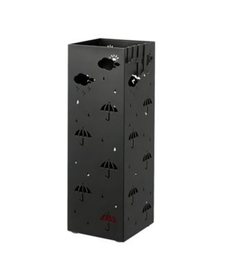 Square Metal Umbrella Stand, Rust-Resistant Steel, Removable Drip Tray, 4 Hooks, for Entryway and Office