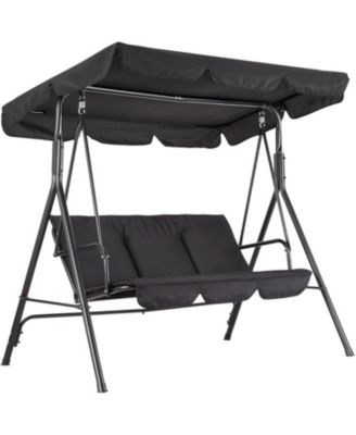 3-Seat Patio Swing Chair With Adjustable Canopy And Thick Waterproof Cushions, Outdoor Steel Frame Porch Swing